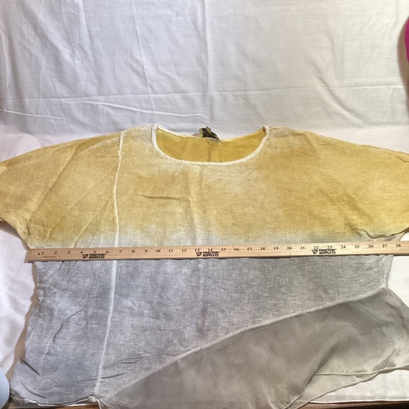 Belle France Linen Oversized Blouse Short Sleeve Pull Over Shirt Grey/Yellow L - Picture 13 of 13